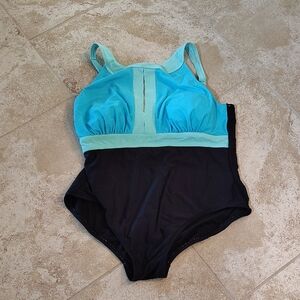 Catalina Aqua and Black Colorblock One-Piece Swimsuit